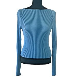 H&M Pretty Blue Boat Neck Ribbed Sweater M